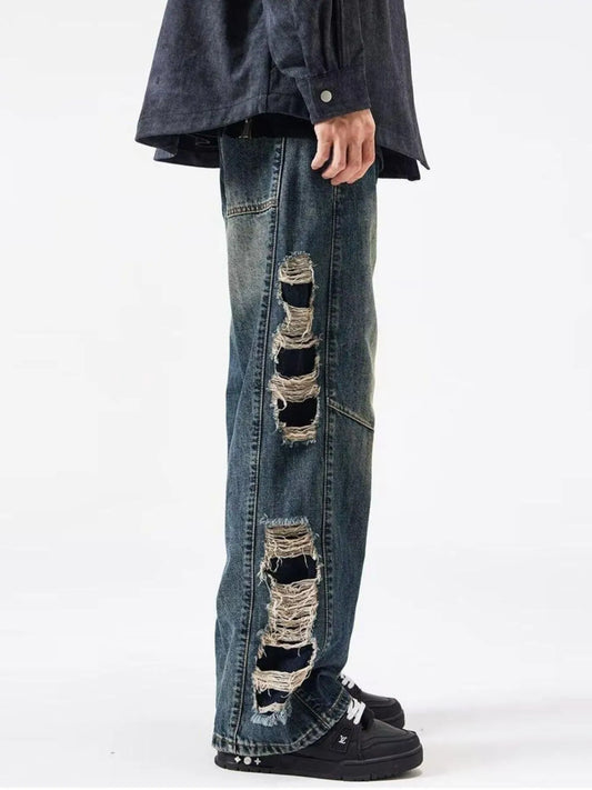 Men's Full Size Distressed Wide Leg Baggy Jeans Plus Size - Velora