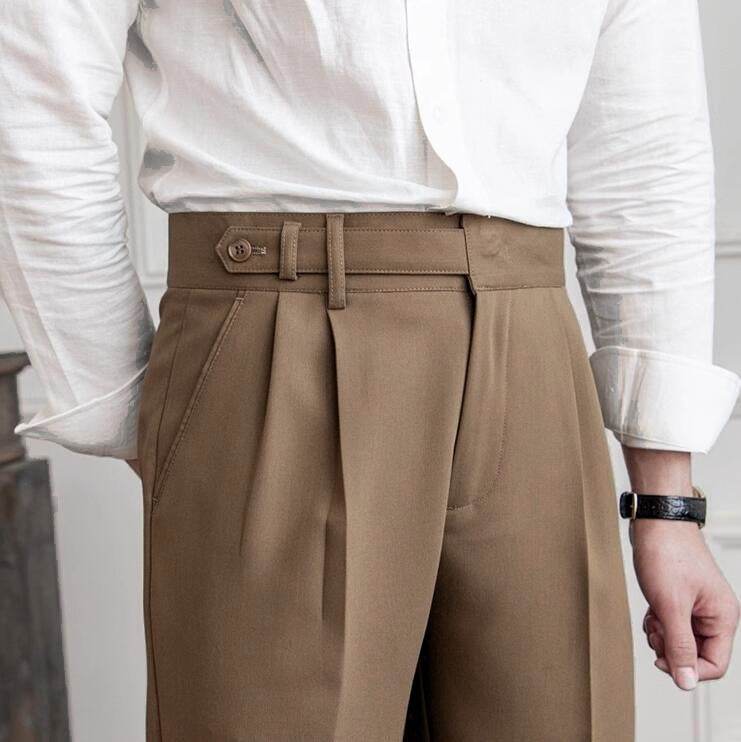 Spring And Autumn Naples Design Mid-high Waist Straight leg British Crisp Anti-wrinkle Business Office Professional Work trouser for men - Velora