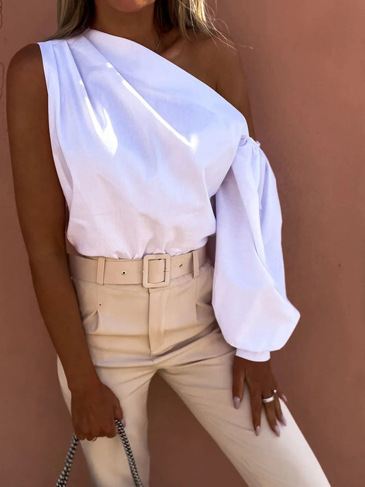 One Shoulder Puff Sleeve Blouse - Velora