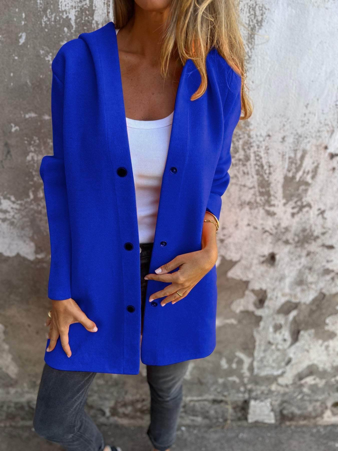 Casual Hooded Single-Breasted Cardigan Fashion Loose Solid Color Jacket Spring And Autumn Women's Clothing - Velora