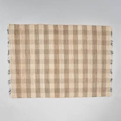 Artisan Hand Woven Jute Cotton Grey Plaid Rug-5X7 Ft - Velora