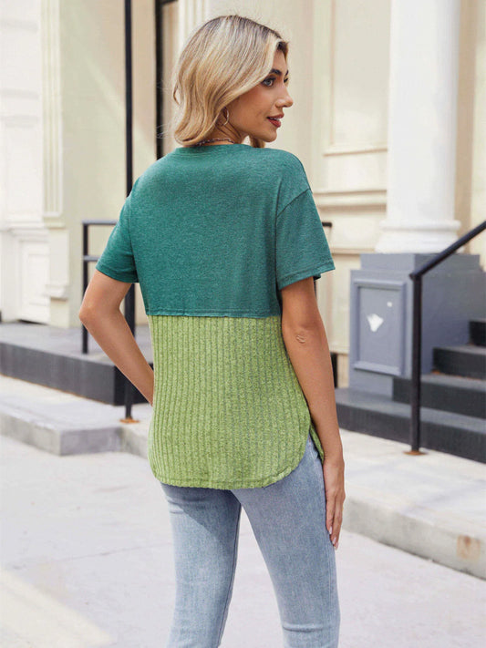Two-Tone Short Sleeve Top - Velora