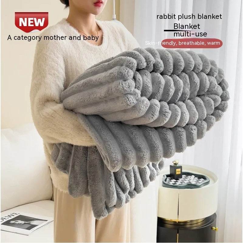 Soft Wind Bubble Velvet Blanket Warm Solid Rabbit Fur Blankets Double-sided Thickening Cover Throw Warm Fur Blanket - Velora