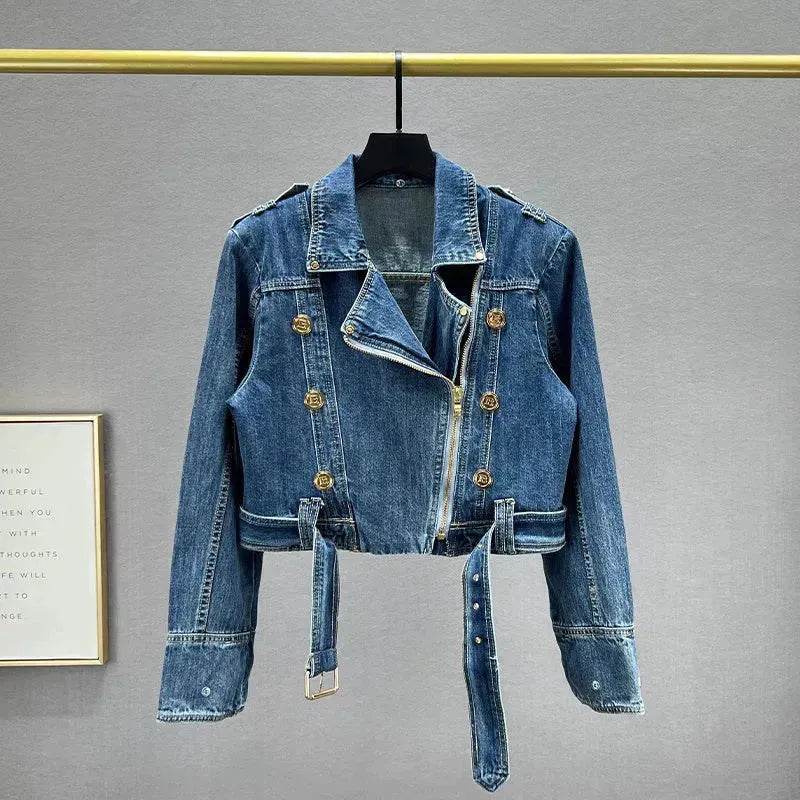 Long sleeved Short Denim Coat Women's Denim Jeans Cropped Jacket - Velora