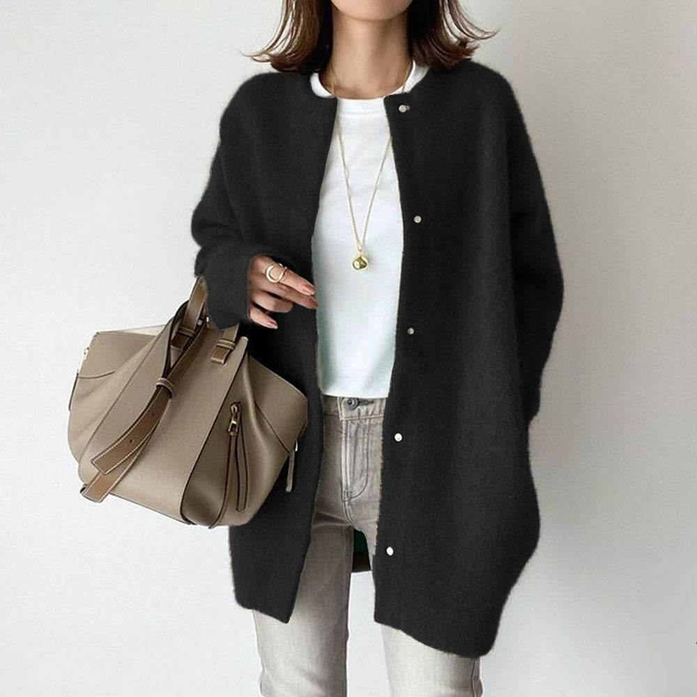 Loose Round Neck Single Breasted Cardigan Fashion Solid Color Coat Jacket Autumn And Winter Women's Clothing - Velora