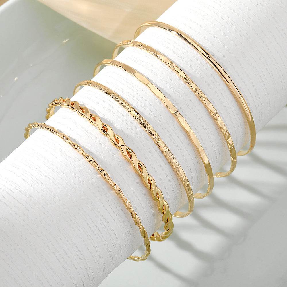 Bohemian Metal Chain Bracelet Set For Women Geometric Gold Color Thick Link Chain Bangle Female Fashion Jewelry - Velora