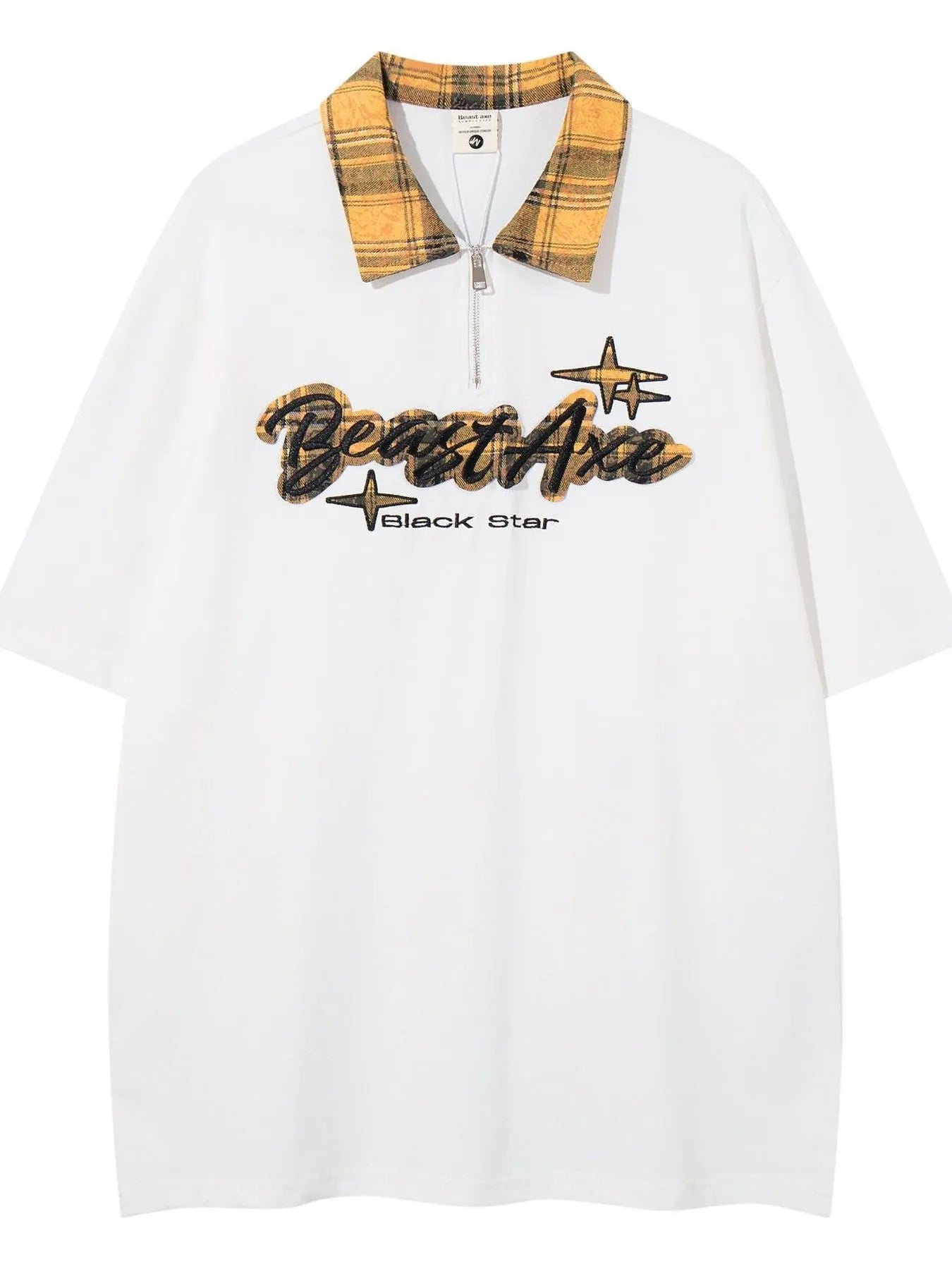 Men's Letter Plaid Collar Short Sleeve Polo - Velora