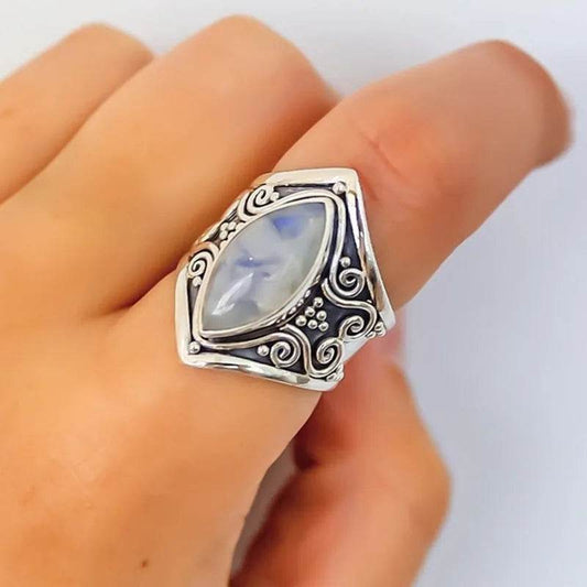 Fashion Antique silver vintage moonstone ring for men - Velora