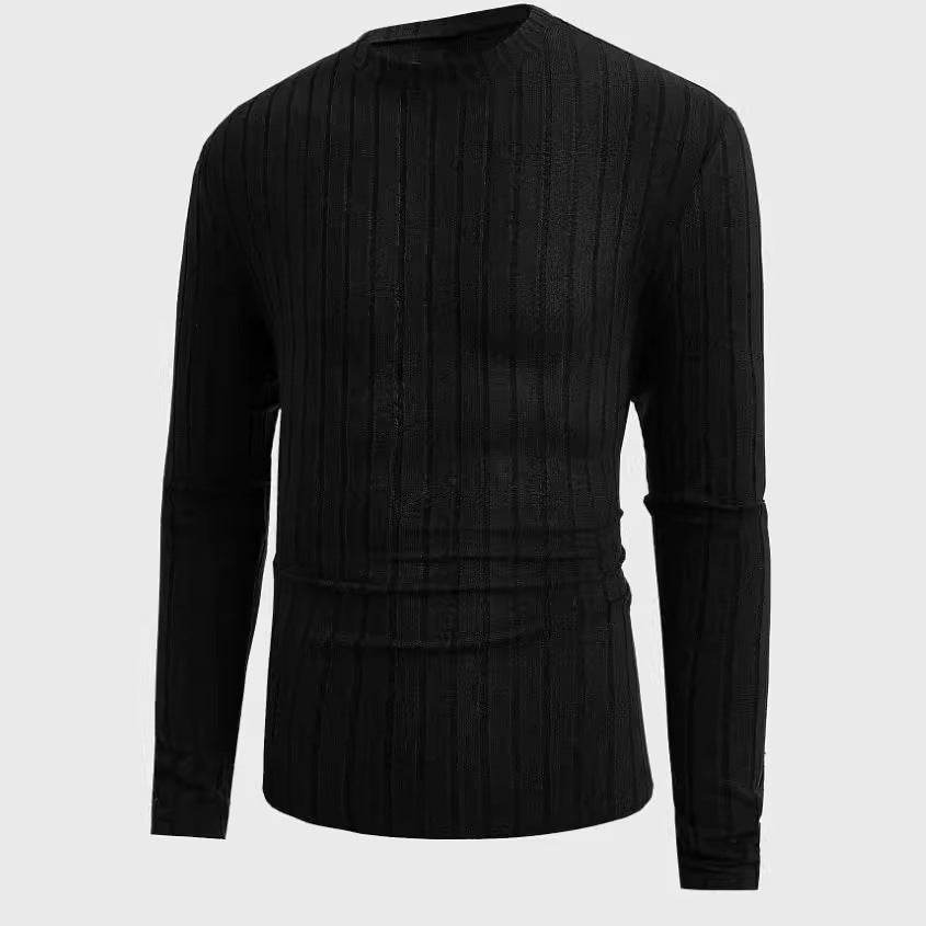 Casual Solid Color Round Neck Pullover Long-sleeved T-shirt - Velora