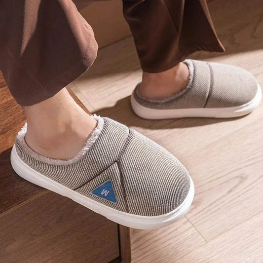 Solid Striped Home Slippers Winter Warm Fleece Shoes Men Indoor Bedroom Floor Plush Slippers For Women Couple - Velora