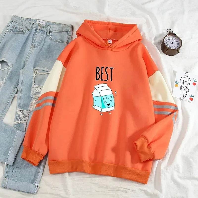 Color Matching Hoodie sweatshirt Top Pullover - Velora