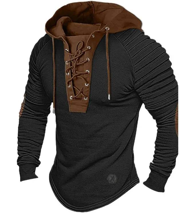Spring And fall Pure Color Tied Hoodie Street fashion Bronzing Lacing Sweatshirt - Velora