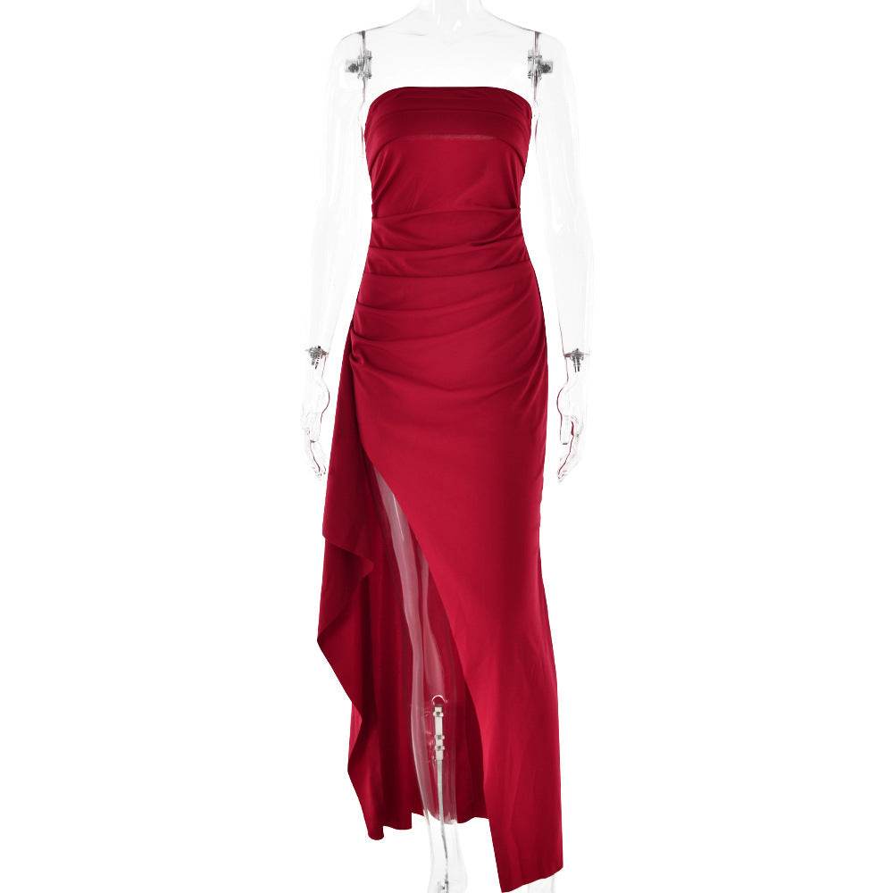 Strapless Split Long Dress Summer Fashion Pleated Bridesmaid Dress For Womens Party Wedding Clothing - Velora