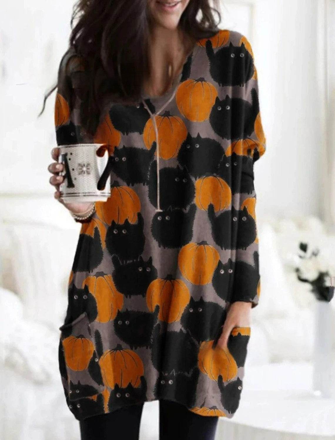 Women's Round Neck Mid-length Long-sleeved T-shirt With Pockets - Velora