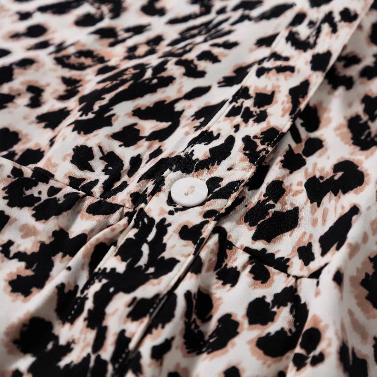 European And American Leopard Print Long Women's Clothing Printed Fashion Loose V-neck Buttons Dress - Velora