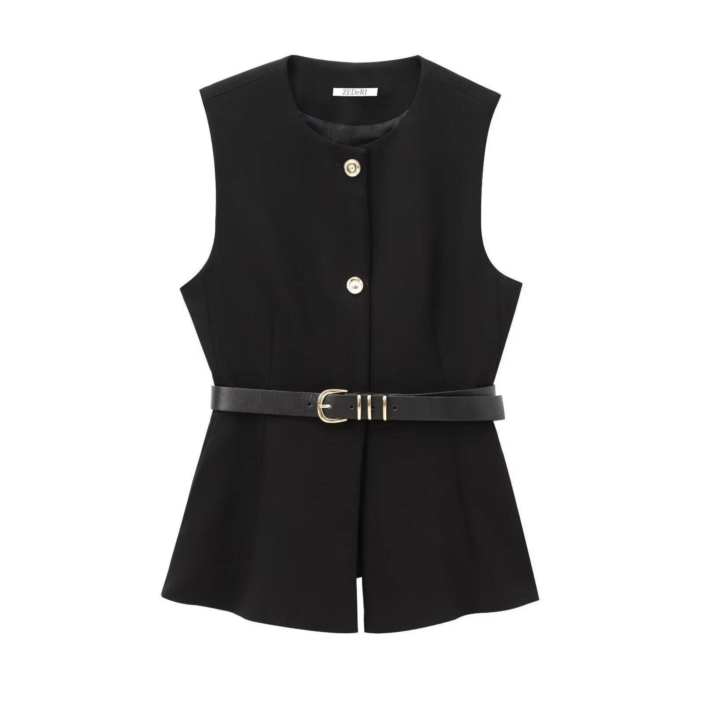Belt Simple Sleeveless Shirt Bandage Dress Waist-tight Vest - Velora