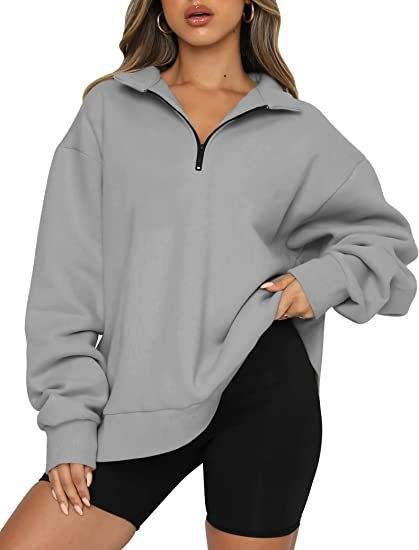Women Sweatshirts Zip Turndown Collar Loose Casual Tops Clothes - Velora