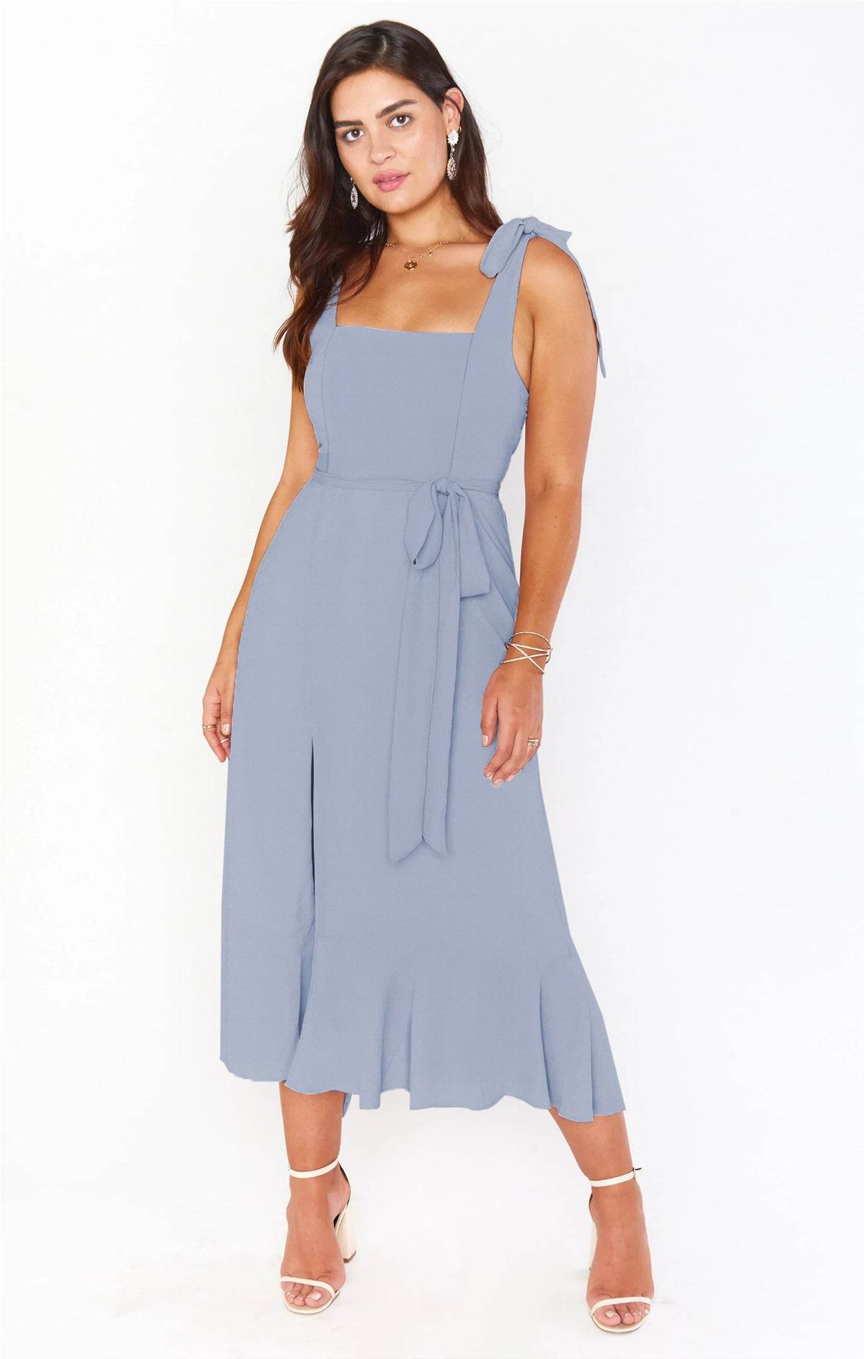 Temperament Suspender Split Dress With Lace-up Design Fashion Summer Ruffled Beach Dresses For Women - Velora