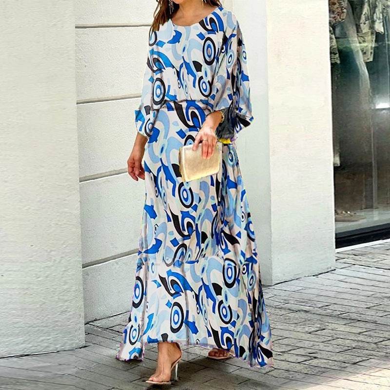 2pcs Women's Dress Suits Fashion Loose Printed Long Sleeve Top And High Waist Long Skirt - Velora