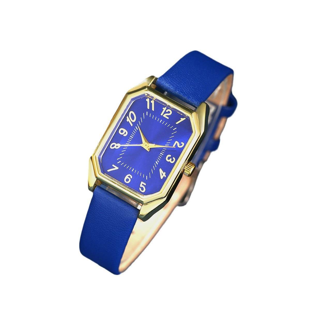 Leather Women's Watch Square Quartz Watch Korean Necklace Earrings Ring Set - Velora