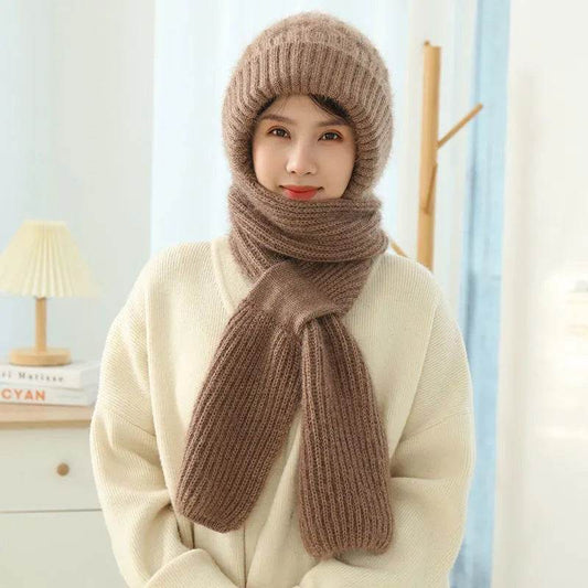 Women's Fleece-lined Scarf And Hat Winter Warm Knitted Hat Scarf - Velora