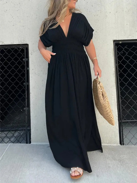 Full Size Deep V-Neck Maxi Dress with Side Slit Plus Size - Velora