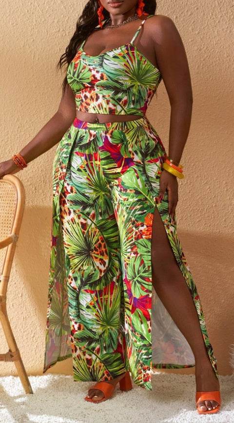 Plus Size Vacation Print Short Sets - Velora