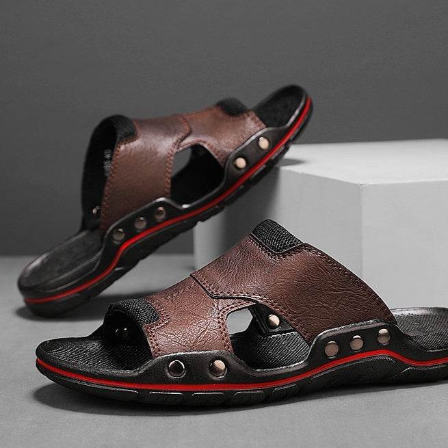 Non-slip Deodorant Men's Sandals Genuine Leather Outdoor Flip Flops