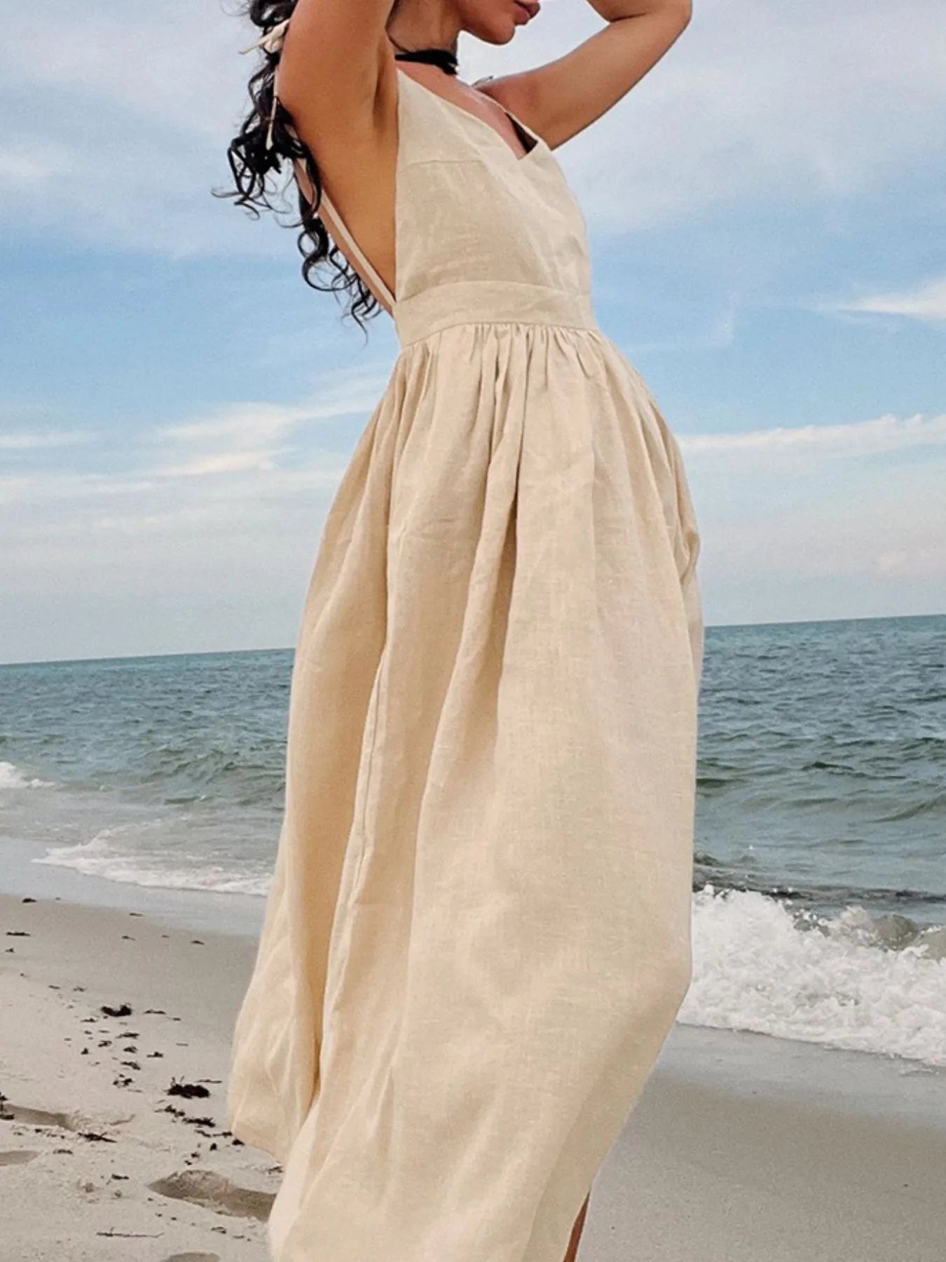 V-Neck Tie Shoulder Maxi Dress - Velora