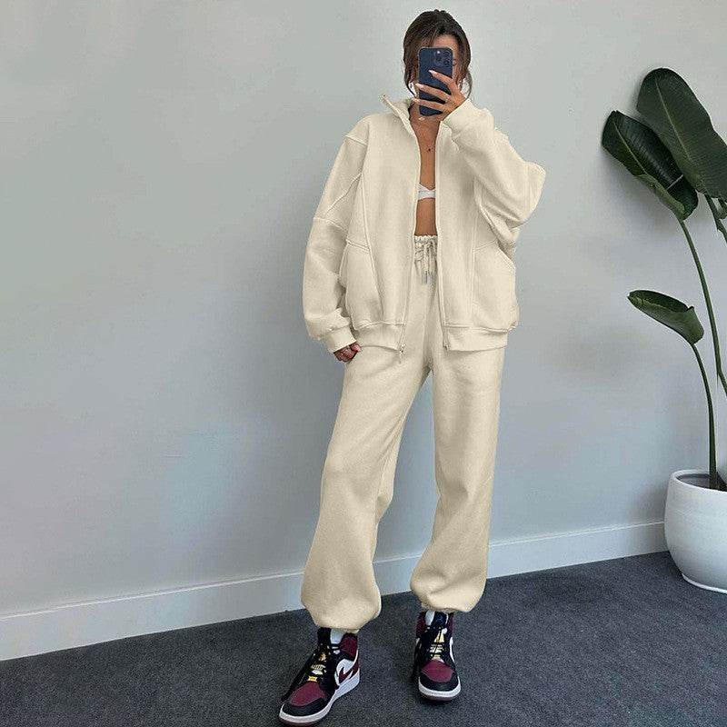 Sports Suits With Pockets Stand-up Collar Zipper Cardigan And Drawstring Trousers Fashion Jogger Set Outfits Tracksuits Women's Clothing - Velora