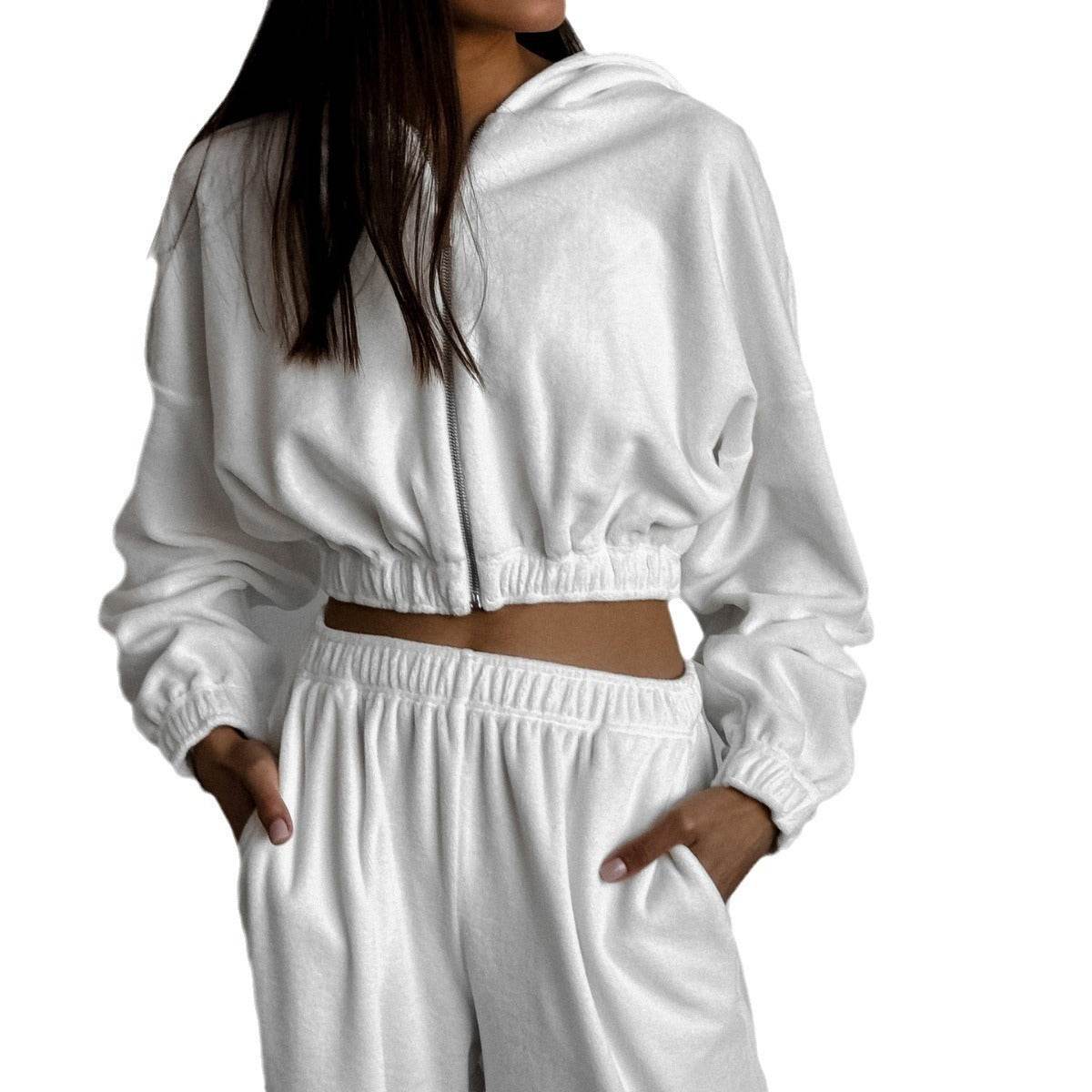 Women's Fashion Casual Loose-fitting Hoodie Stand Collar Sweater Two-piece Suit - Velora