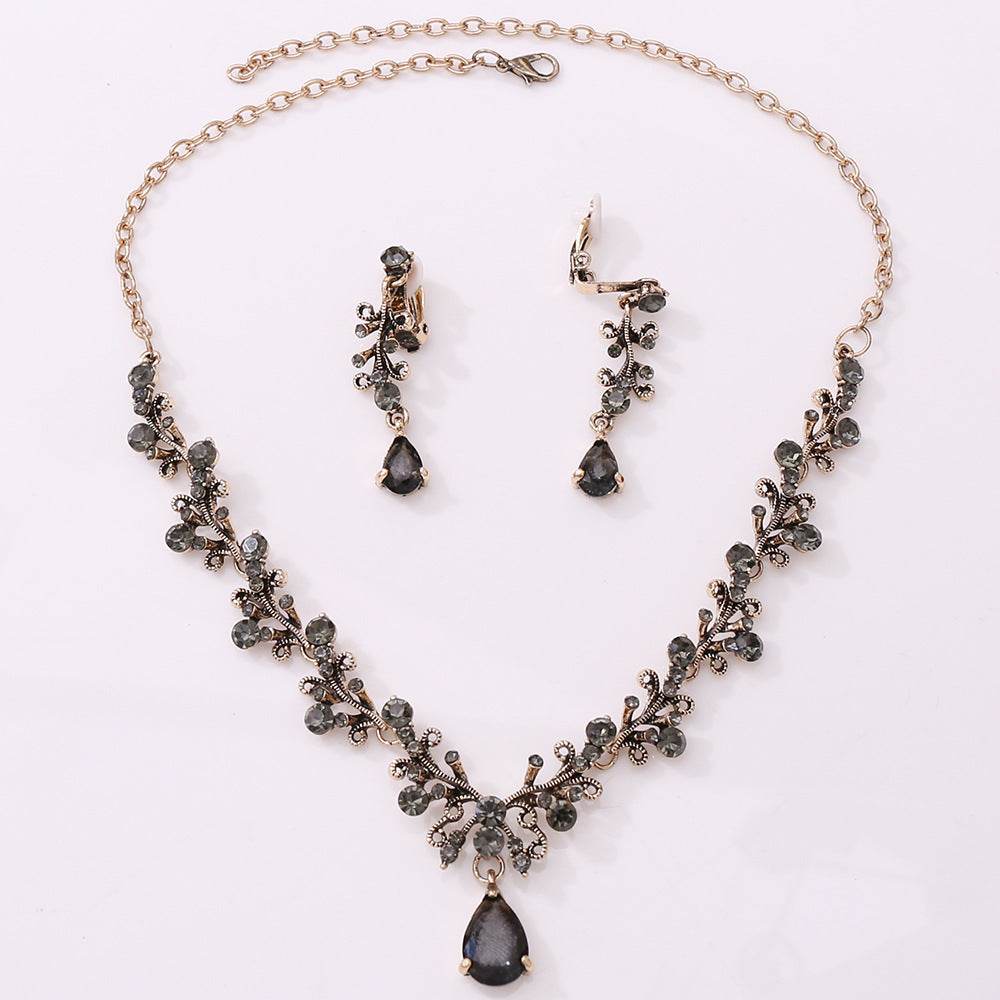Bridal Rhinestone Zircon Earring Necklace - Velora