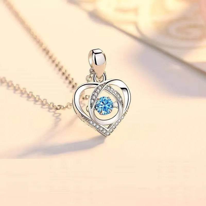 S925 Beating Heart-shaped Necklace Women Luxury Love Rhinestones Necklace Jewelry Gift For Valentine's Day - Velora