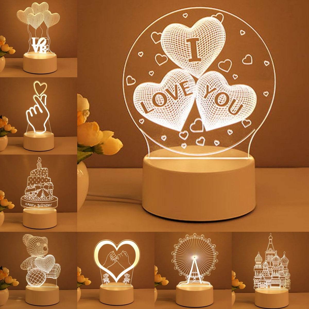 3D Lamp Acrylic USB LED Night Lights Neon Sign Lamp Xmas Home Decorations For Room Decor Valentines Day Gifts - Velora