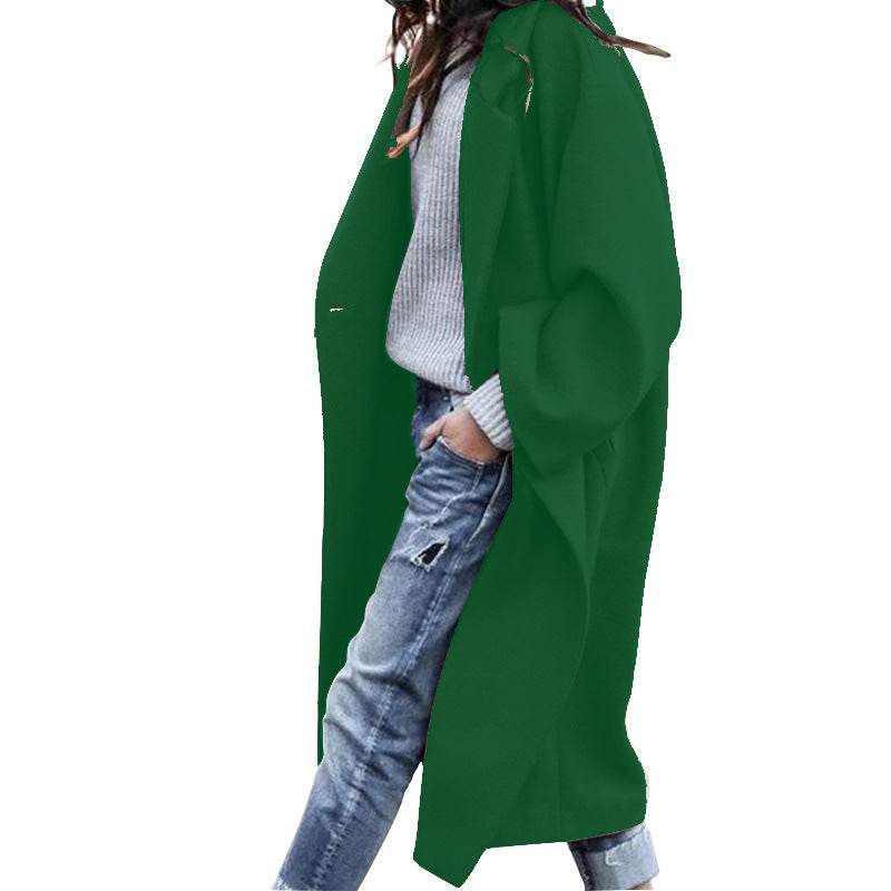 Casual Long Jacket With Pockets Solid Color Single Breasted Lapel Woolen Coat For Women Warm Winter Clothing - Velora