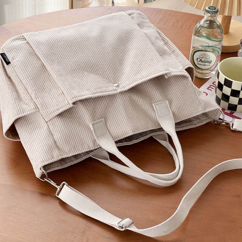 Thick Corduroy Shoulder Bags Simple All-match Commute Totes Student Leisure Artistic Portable Messenger Bag - Velora