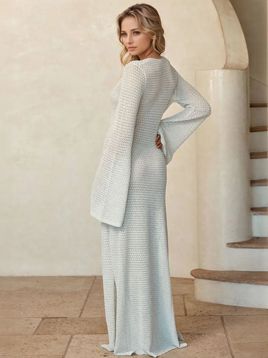 Slit Plunge Flare Sleeve Cover-Up Dress - Velora