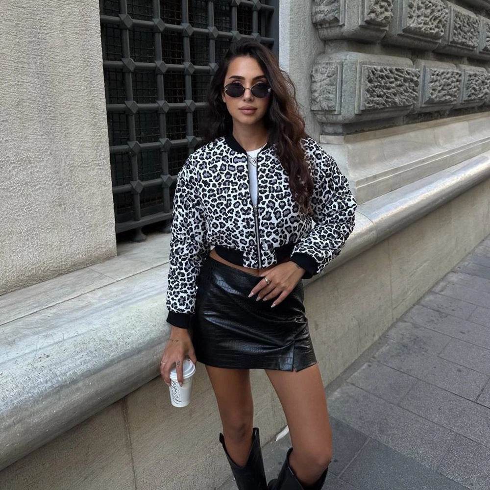 Color Effect Collar Short Women's Zipper Jacket Coat - Velora