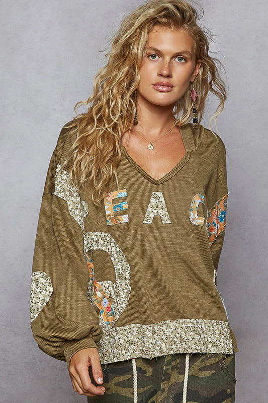 POL Peace Patch Floral Long Sleeve Hoodie - Velora