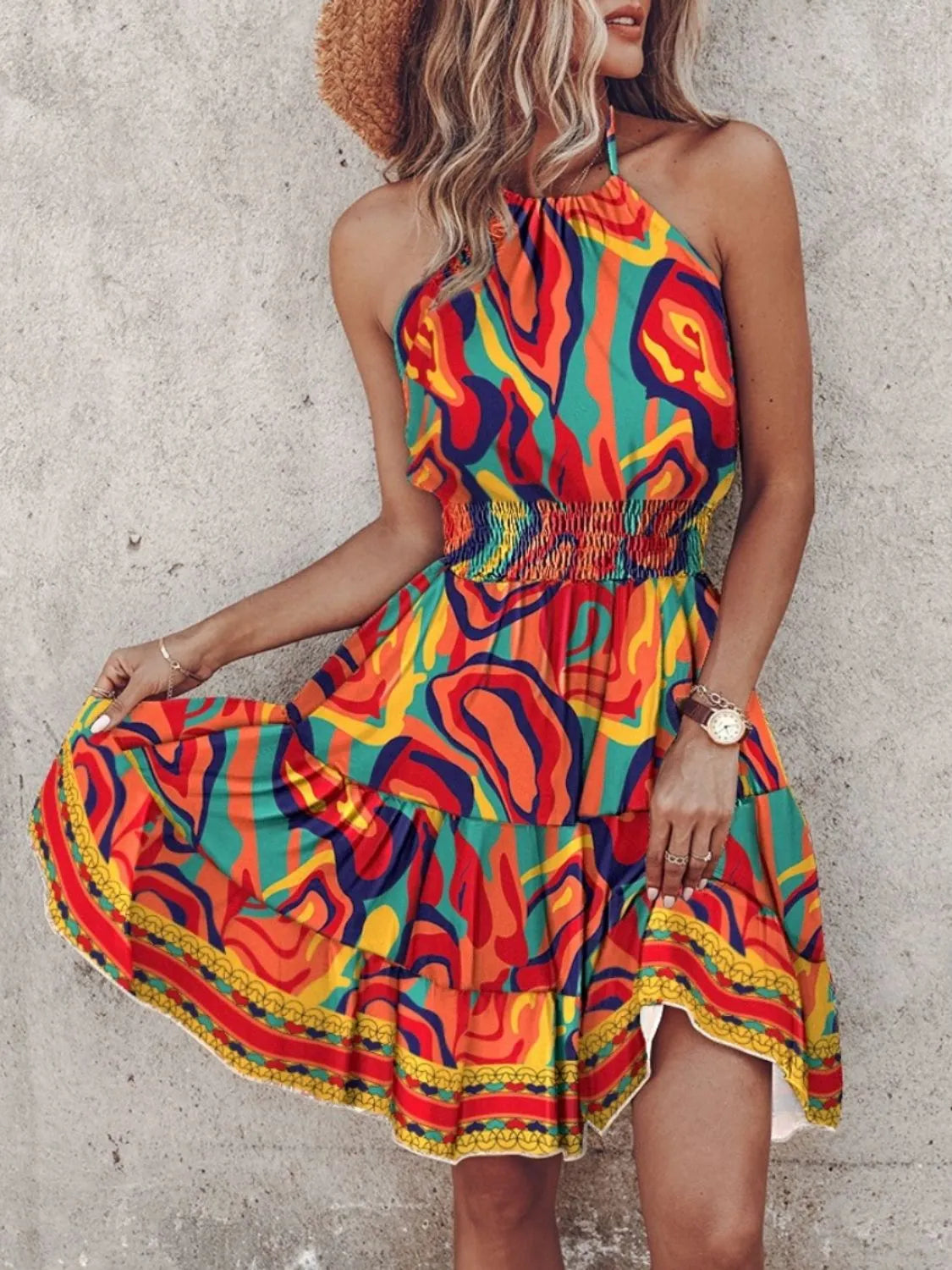 Paisley Print Halter Neck Mini Dress - Velora