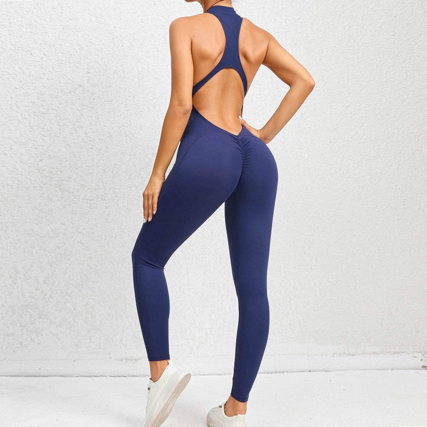 Zippered Yoga Fitness Jumpsuit Sleeveless Tummy Control Stretch Shapewear Butt Lifting Sportswear Women Fashion Outfits Clothing - Velora