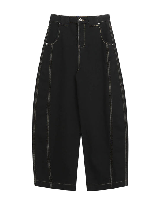 Men's High Waist Contrast Stitch Curved Jeans - Velora