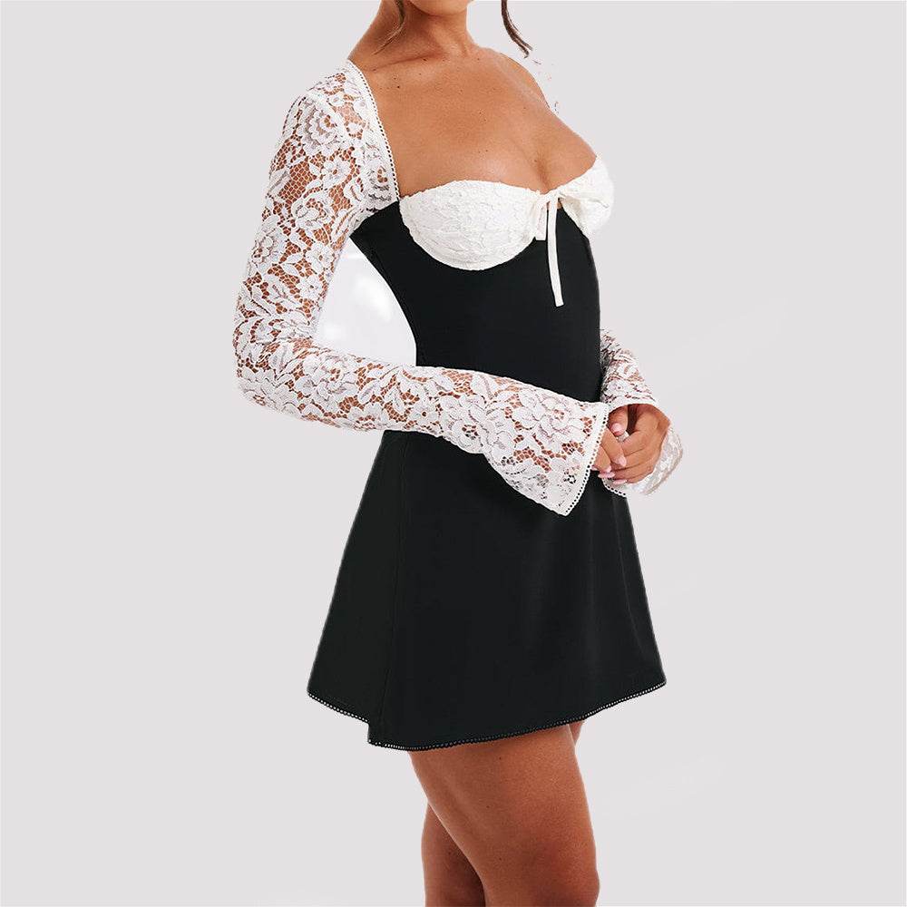 Fashion Corset Lace Long Sleeve Dress Sexy Y2K Backless Lace Up Short Dresses Womens Clothing - Velora