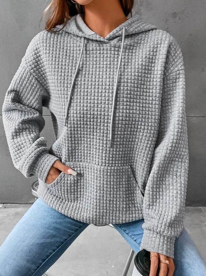 Fashion Waffle Hoodie Sweater Women's Sports Sweatshirt Casual Long Sleeve Tops Womens Clothing - Velora