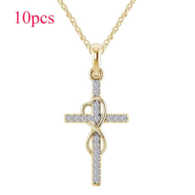 Alloy Pendant With Diamond And Eight-character Cross Necklace - Velora