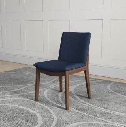 Laura Blue Linen Solid Wood Dining Chair Set Of 2 Mid-Century Modern Style