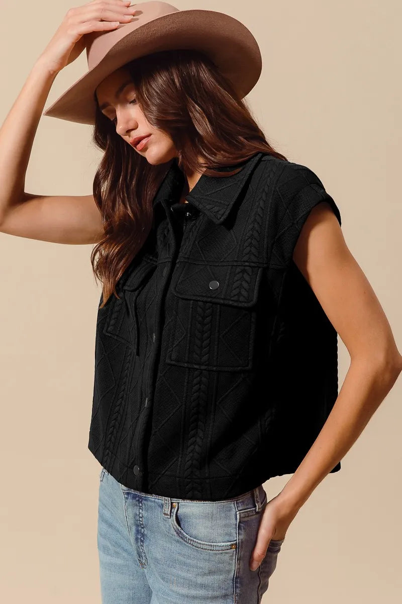 SO ME Cable Quilting Stitch Button Up Knit Vest - Velora