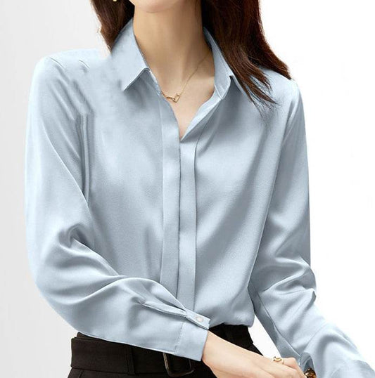Spring Chic Commuter Satin Shirt - Velora