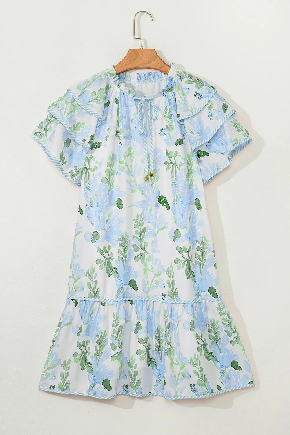 Floral Contrast Edge Layered Short Sleeve Mini Dress - Velora