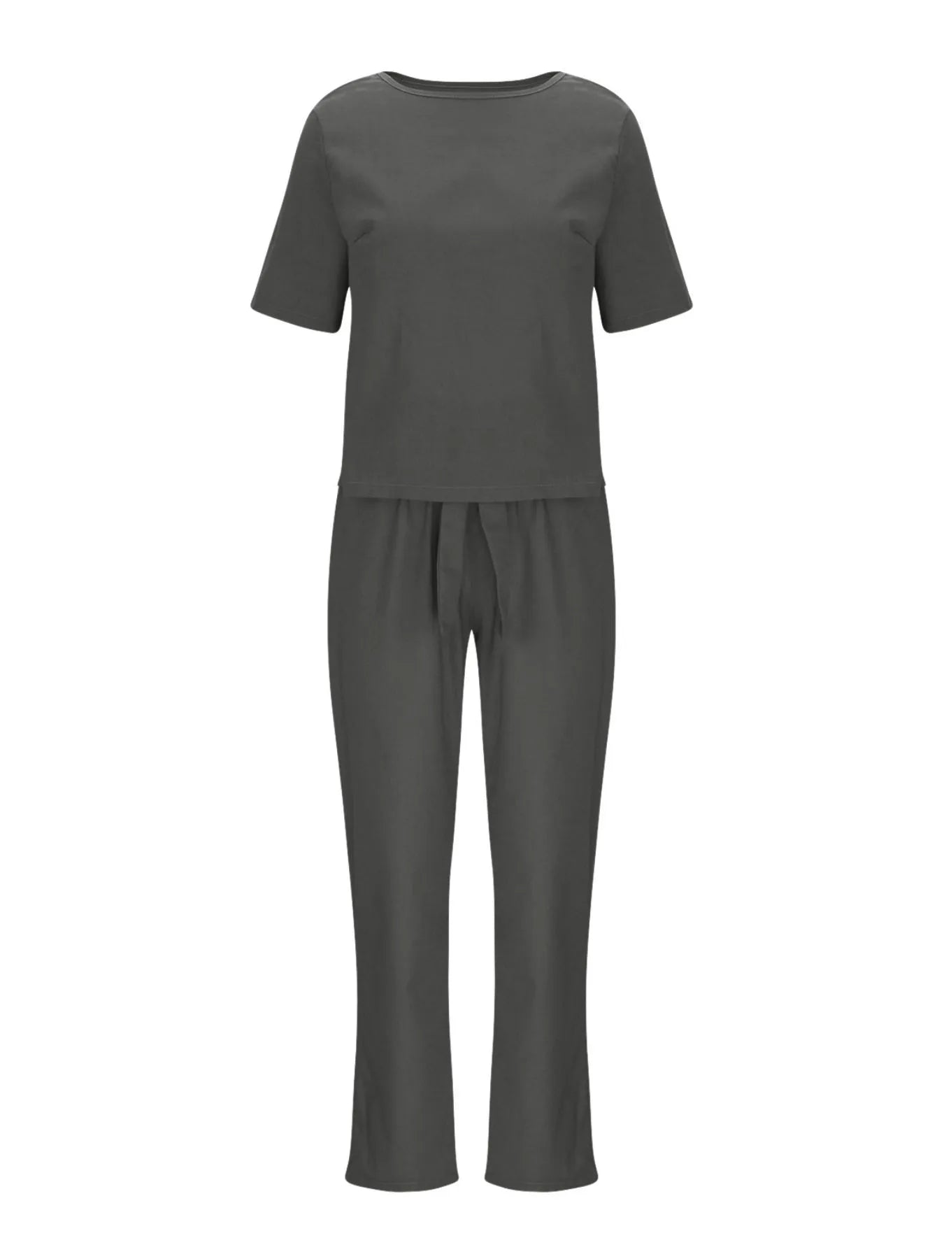 Full Size Round Neck Short Sleeve Top and Pants Set Plus Size - Velora